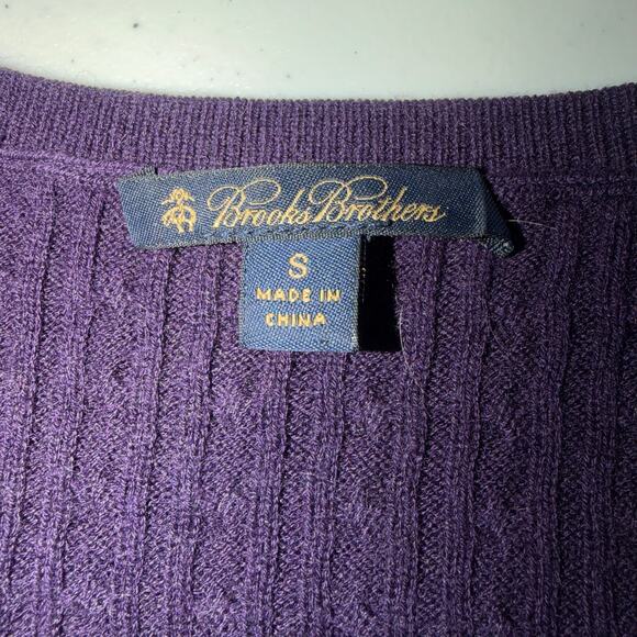 Brooks Brothers Cashmere Women Small Dark Purple Cable Knit Short Sleeve Sweater - Picture 2 of 6